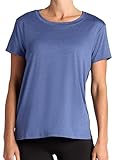 Gaiam Women’s Align Marled T-Shirt, Relaxed Fit, Stretch Midweight Heathered Material, High-Low Hem, Blue Indigo Heather, Large