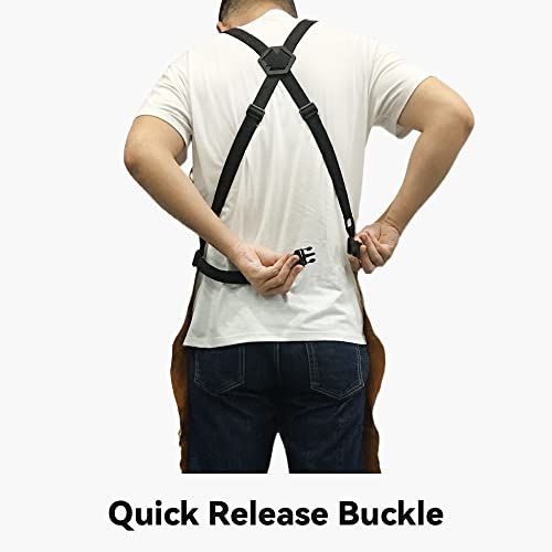 Long Real Leather Apron 43.7" Heavy Duty Work Apron With 6 Tool Pockets Heat Flame Resistant Welding Apron For Blacksmith Woodwork Bbq Fireplace Welders Men Women Safety Apparel #TOP6