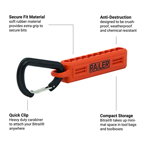 Screwdriver Bit Holder Storage Organizer – Railer 10-Hole Orange Bit Holder With Carabiner - 2 Pack #TOP1