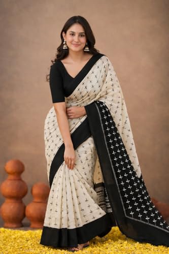 Image of Jack & Jini Women's Floral Print Pure Georgette Saree with Blouse Piece | Soft Casual & Festive Drape | Gift for Mother, Wife.