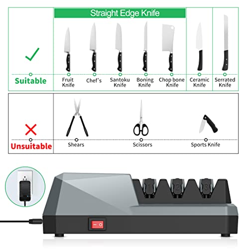 3 Stage Electric Knife Sharpener(Grey)&4 In 1 Multifunctional Electric Knife Sharpener(Grey) #TOP1