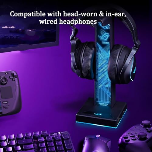 Supporto per cuffie da gioco, in acrilico con illuminazione RGB, 2 porte USB, jack audio da 3,5 mm, 10 modalità di illuminazione, accessori per giochi per computer per tutti gli auricolari