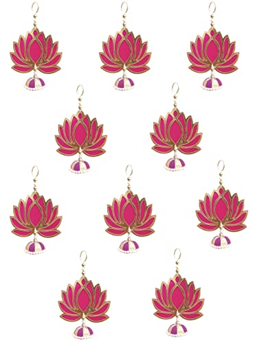 VRB Dec Acrylic TM Pack of 6 Pcs Lotus Hangings for Decoration | Pooja Room Temple | Diwali | Wedding & All Festival | Pink