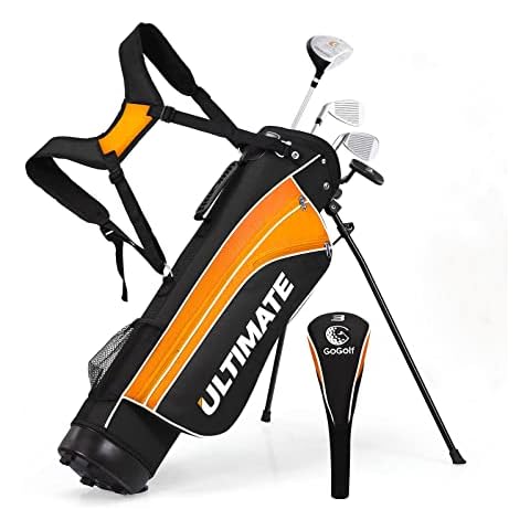 OFFICEJOY Kids Golf Clubs, Golf Stand Bag with 3# Fairway Wood, 7# & 9# Irons, Putter, Head Cover & Rain Hood, Youth Golf Clubs for Boys & Girls, Junior Golf Clubs for Ages 8-10, Right Hand,Orange Cover