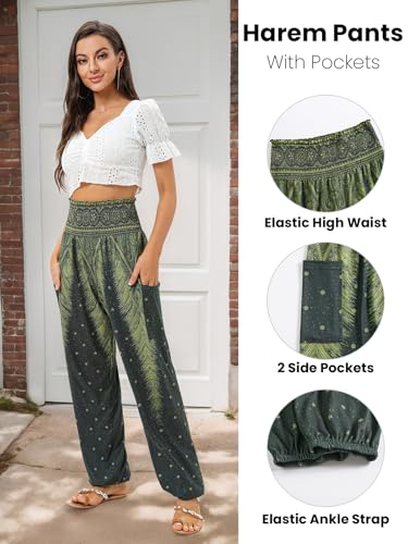 QIANXIZHAN Women's Harem Pants, High Waist Yoga Boho Trousers with Pockets