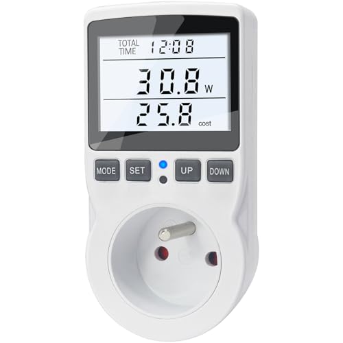 KETOTEK Wattmètre Prise Compteur d'Énergie, Consommation d'Énergie avec 11 Modes, Écran LCD Rétroéclairé, Compteur d'Énergie Électrique pour Économie d'Energie, Surcharges de Protection, 3680W