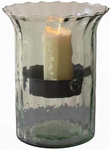 First of a Kind Large Glass Candle Holder - Hurricane Candle Holder with Rustic Insert, Mouthblown by Artisans in Colombia - Perfect for Home Decor, Centerpieces, Display with Personal Memorabilia