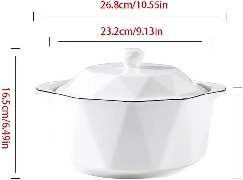 Soup Bowls Ceramic Household Thickened Soup Basin with Lid Nordic Double Ear Stew Basin Dinner Bowl