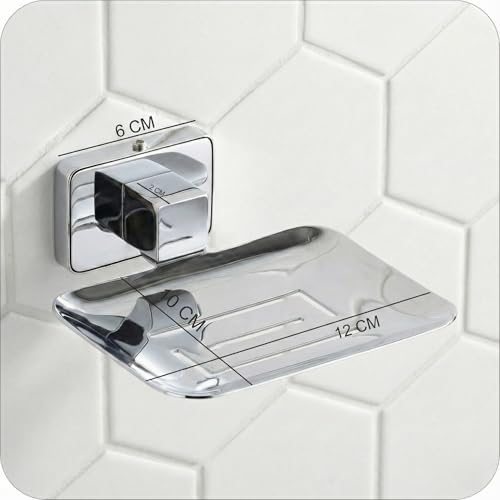Image of EASYHOME FURNISH Premium Stainless Steel Soap Dish Holder for Bathroom & Kitchen - Wall Mounted Square Soap Stand with Chrome Finish - Rust Proof, Anti-Corrosion Heavy Duty Soap Case Saver