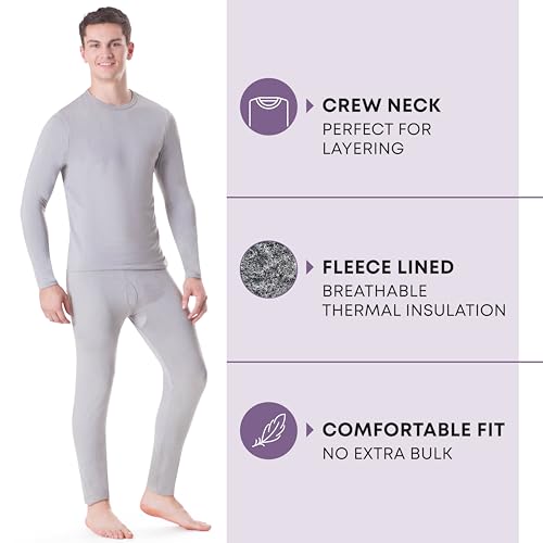 Rocky Thermal Underwear Men Long Johns Men Thermals Top Bottom Set Shirt Pants Men's Base Layer Insulated Under Wear Mens Thermal Set Extreme Cold Weather Winter Ski (Heather Grey - Light/Small) - Thumbnail 2