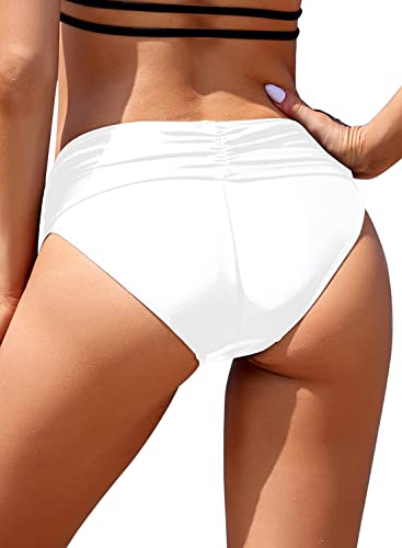 Image of SHEKINI Women's Swimsuit Hipster Bikini Bottoms Full Coverage Ruched High Waisted Swim Bottoms