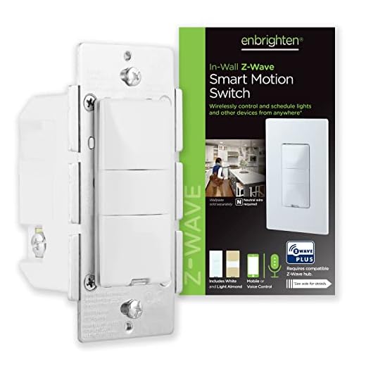 GE Enbrighten Z-Wave Plus Smart Motion Sensor Light Switch, On/Off, Vacancy / Occupancy Sensor, Includes White and Lt. Almond, Zwave Hub Required, Works with SmartThings, Wink, and Alexa, 26931
