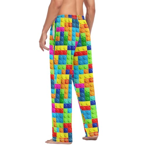 Colorful Toy Building Blocks Pattern Men's Pajama Pants Soft Lounge Lightweight with Drawstring and Pockets 5