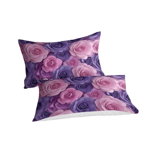 Housse de couette roses 3D infroissable avec zip pratique - 3