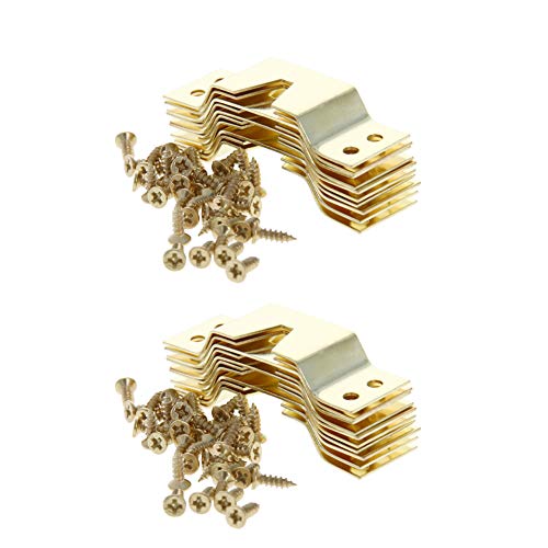 Image of MroMax 20PCS Keyhole Hanging Plate 2.48 inch x 0.79 inch Single Hole Hook Metal Keyhole Hangers Keyhole Hanging Fasteners for Mirror Picture Frames Gold