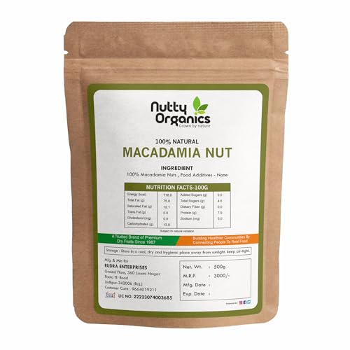 Image of NUTTY ORGANICS Macadamia Nuts - 1 KG | (Grade A ++ Nuts, Premium Jumbo Size) (500 GM*2)