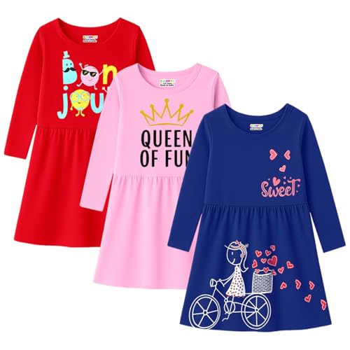Image of Kuchipoo Girls Full Sleeves Cotton Dress - Pack of 3