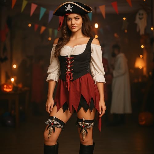 2 Pcs Pirate Sword with Lace Bow Pirate Costume Women Toy Sword with Thigh Garter