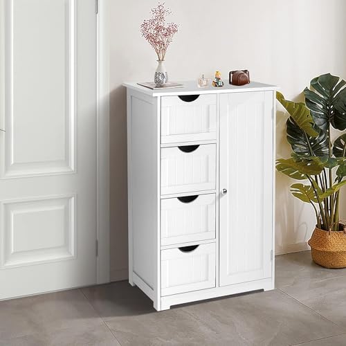 VINGLI White Bathroom Storage Cabinet with 4 Drawers 1 Cupboard