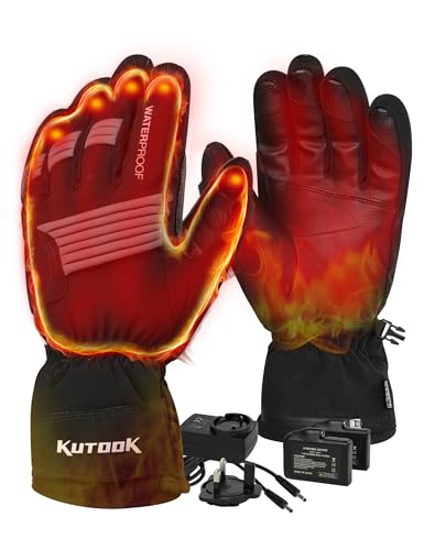 KUTOOK Beheizbare Handschuhe Herren Damen Motorradhandschuhe Beheizt Winter Handschuhe Wasserdicht Warm Skihandschuhe für Skifahren Motorrad Fahrrad Outdoor Sport Schwarz XL