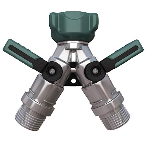 Moligh doll Metal Body Garden Hose Splitter Bolted & Threaded.Easy Grip,Smooth Long Handles Y Valve + 2 Kink Free 8cm Hose Savers