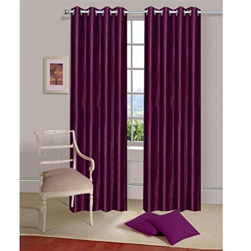Image of Polyester Eyelet Door Curtain, Solid Plain Light Filtering Curtain for Bedroom, Living Room & Home Office, 7 Feet (84 x 48 Inch), Wine, Pack of 4
