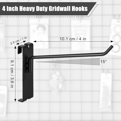 Accencyc GRIDWALL HOOKS 4 Inch Gridwall Panel Hooks Heavy Duty Gridwall Hooks Hangers Black Display Hooks thumb #1