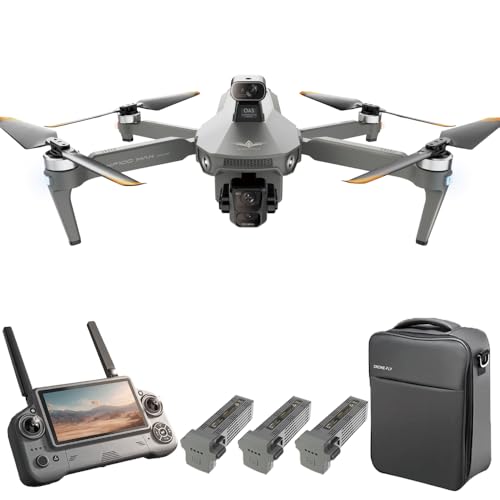Teeggi KF100 MAX Drohne mit Kamera 4K für Erwachsene, 6km Kontrollabstand, 5,5 Zoll Display Fernbedienung, 3-Achsen Gimbal, 360° Hindernis Vermeidung, Professioneller Drohne RC Quadcopter, 3 Batterien
