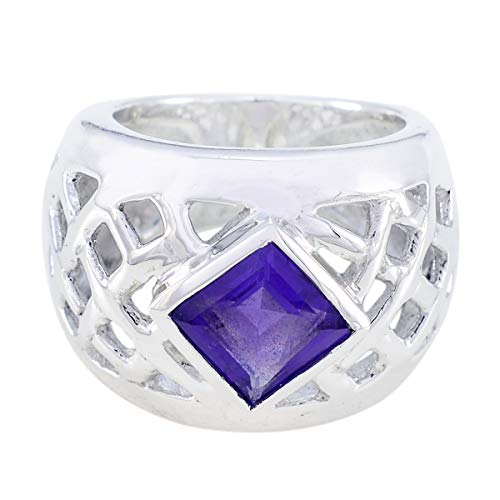 Bague en argent sterling 925 carrée personnalisable avec pierres précieuses
