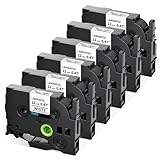 Upwinning Tze-231 12mm H110 D200BW H107B H200 Beschriftungsgerät Bänder, Tze 12mm Kompatibel für Brother P-touch Cube Bluetooth-Monochrom H100LB H105 H100R D210 P300BT Beschriftungsgerät, 6er-Pack