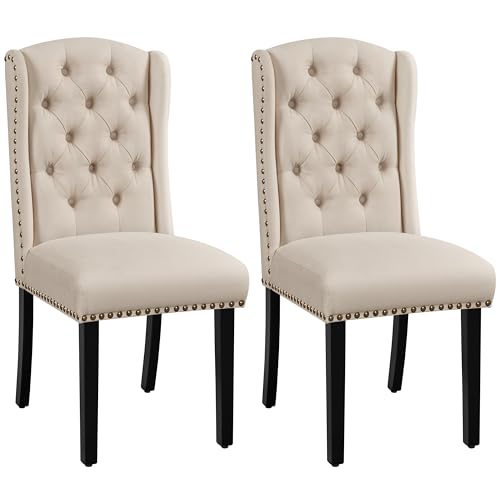 Yaheetech Juego de 2 Sillas de Comedor Tapizadas con Botones Silla Tapizada Patas de Madera Sillas Descalzadoras para Cocina Restaurante Comedor