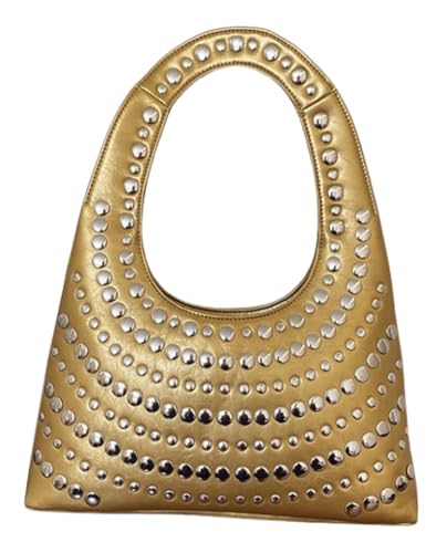Bolsas femininas Y2k Crescent Hobo dos anos 90 modernas bolsas de ombro cravejadas bolsa transversal de couro sintético punk nas axilas, B - ouro, Small