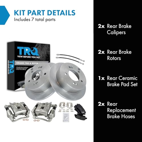 Image of TRQ Rear Brake Pad and Rotor Set Ceramic Rotors Calipers Compatible with 2009-2010 Hyundai Sonata