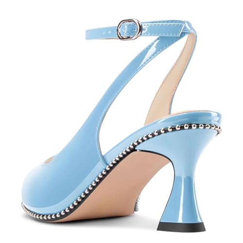Image of NobleOnly Womens Slingback Heels Beaded Pumps Ankle Strap Pointed Toe Kitten Heels Dress Shoes 2.6 Inches