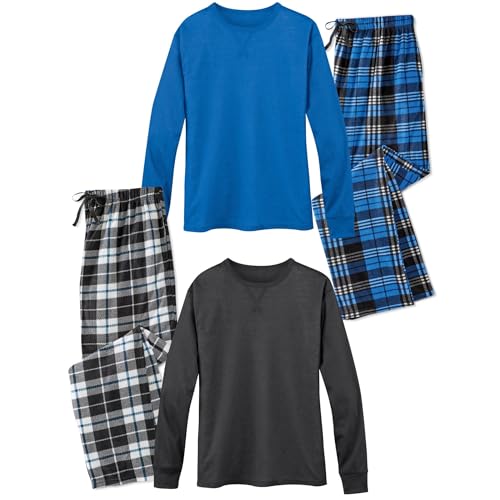 Collections Etc 2-Piece Mens Microfiber Long Sleeve Pajama Set - 4-Pack