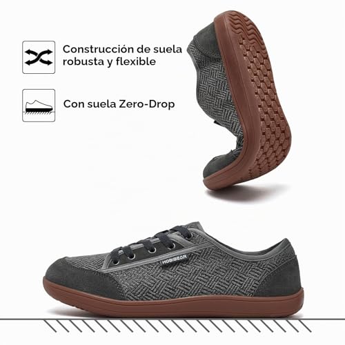 Miniatura 4 de Hobibear Calzado Ancho Unisex Barefoot - Diseño Minimalista Para Hombre Y Mujer - Zapatos Outdoor Con Puntera Amplia Y Soporte Natural Gris Marrón Eu 40