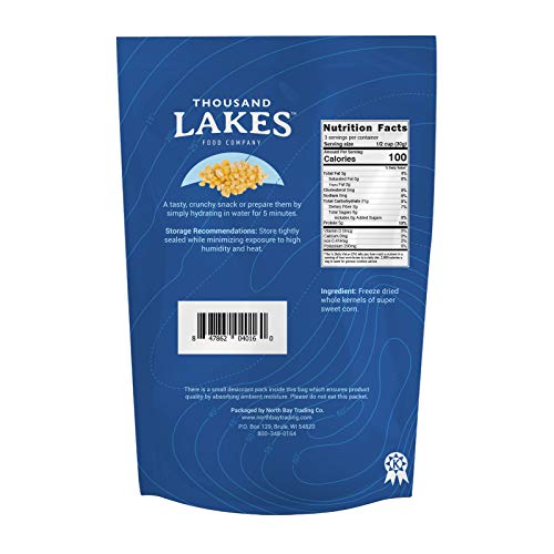 Thousand Lakes Freeze Dried Vegetables - Sweet Corn 2-pack 3.6 ounces (7.2 ounces total) | 100% Whole Sweet Corn Kernels