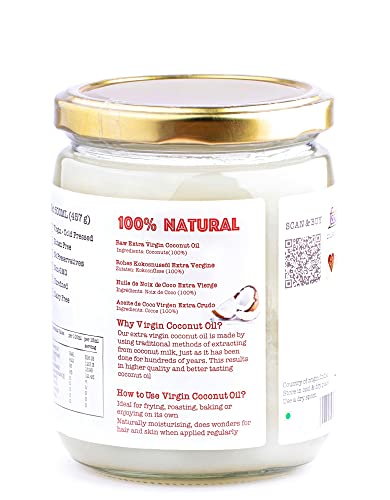 Coconutty Raw Extra Virgin Coconut Oil, 500ml - Cold Pressed, Glass Jar, 100% Natural for Hair, Skin & Cooking (500ml)