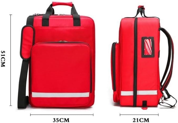Emergency Treatment Backpack, Large Capacity First Aid Bag for Car, Hiking, Camping, Travel with Tie Rod, Waterproof Oxford Cloth(Red) (White)