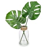 GnFlus Artificial Plant in Glass Vase with Faux Water, Fake Monstera Plant Real Touch Faux Plants Tropical Leaves Fake Greenery Stems for Home Office Farmhouse Wedding Centerpiece Décor