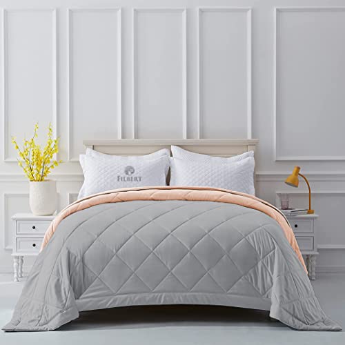 Image of Filbert Reversible Microfiber 250 GSM Diamond Stitch Double Bed Comforter Blanket for All Season Light Weight (92 inch x 106 inch Inches /233cm x 269cm) - Comforter King Size|Silver /Peach
