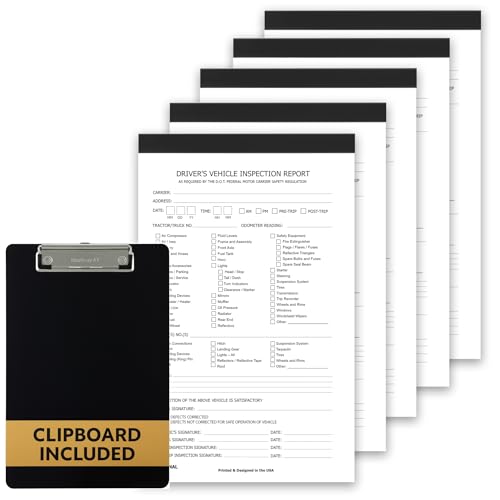 Driver Vehicle Inspection Report Book with Clipboard - 2-Ply Carbonless DVIR Forms, 35 Sets, 5.5" x 8.5", FMCSA Compliant Pre-Trip & Post-Trip Checklist Log for Truckers, Easy Tear-Out Sheets (5 Pack)
