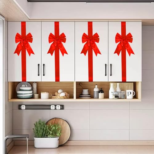 4 Pcs Christmas Decor Satin Ribbon Bow for Cabinet Door Wardrobe Wall Decor - image 4