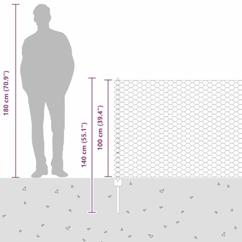 vidaXL Zaun mit Pfosten Silber 1 x 50 m Stahl, Verstellbare Außenumzäunung, moderner Gartenzaun, stabiler Raumteiler, vielseitige Sichtschutzlösung für Gärten