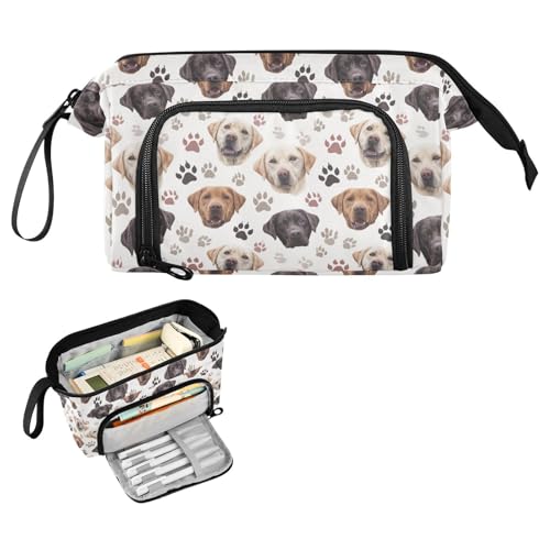 Image of Funny Labrador Dog Large Capacity Pencil Case Pen Bag Pencil Pouch, Kids Printed Pencil Case with Handle Canvas Zipper Pen Pouch for School Office College Ideal Start Graduation Gifts