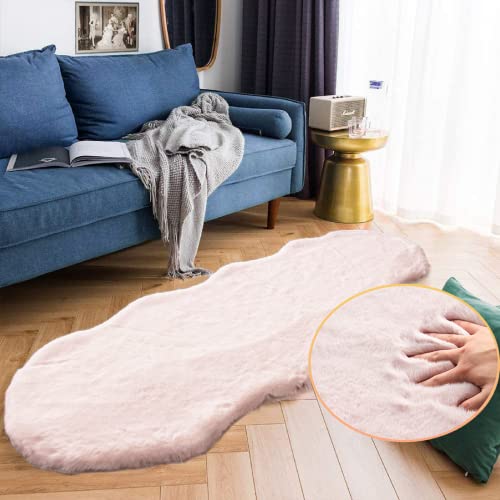 Pink Plush Washable Fluffy Fur Rugs for Living Room Shag Faux Rabbit Fuzzy Fur Area Rugs for Bedroom 2x6 Rug Oblong Nursery Rug