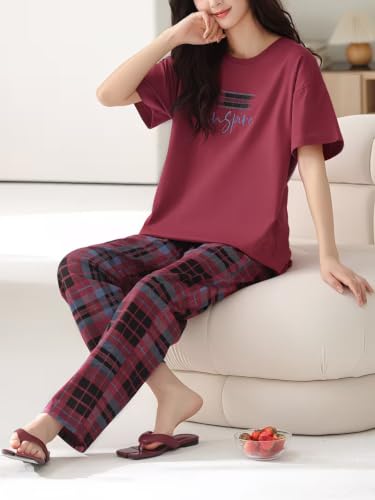 Image of Celary Korean Women's Pyjama Set|Half Sleeve T-Shirt & Printed Pyjama Set for Women|Size:- M to 4XL|Soft Cotton Blend Comfortable Night Suit for Women