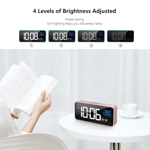 Image of Digital Alarm Clock, Alarm Clocks with LED Display, Portable Mirror Alarm Clock with Dual Alarm, Smart Alarm Clock, Snooze 4 Levels of Brightness Adjustable Bedside Table 10 Music