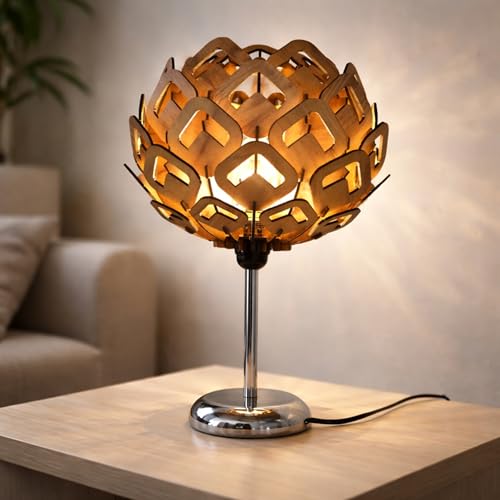 Image of Handcrafted Wooden Table Lamp, Minimalist Lighting for Bedroom, Living Room, Office, Compatible with LED Bulbs E27 (toyaja)