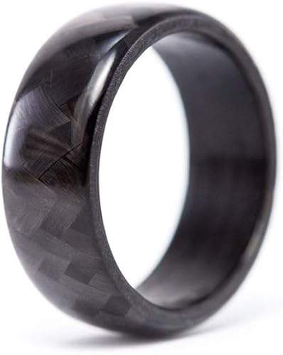 Men's carbon fiber round ring. Unique and modern black polished wedding band. Water resistant, very durable and hypoallergenic. (00103_7N)